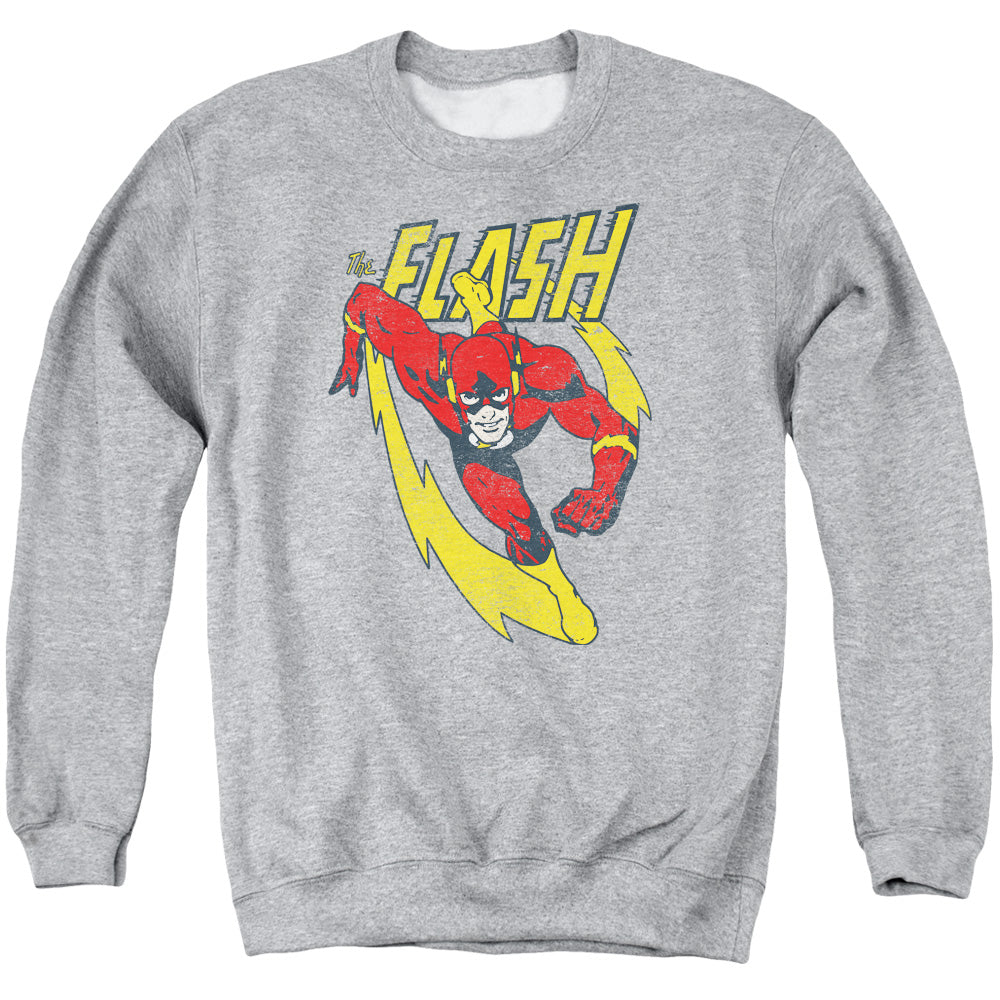 AN OFFCIALLY LICENSED JLA LIGHTNING TRAIL ADULT UNISEX CREWNECK SWEATSHIRT ATHLETIC HEATHER