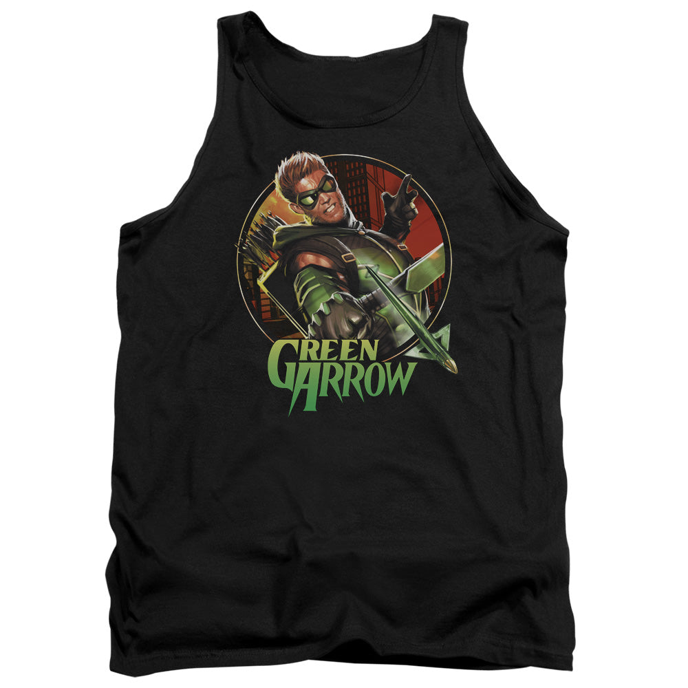 AN OFFCIALLY LICENSED JLA SUNSET ARCHER ADULT UNISEX TANK TOP BLACK