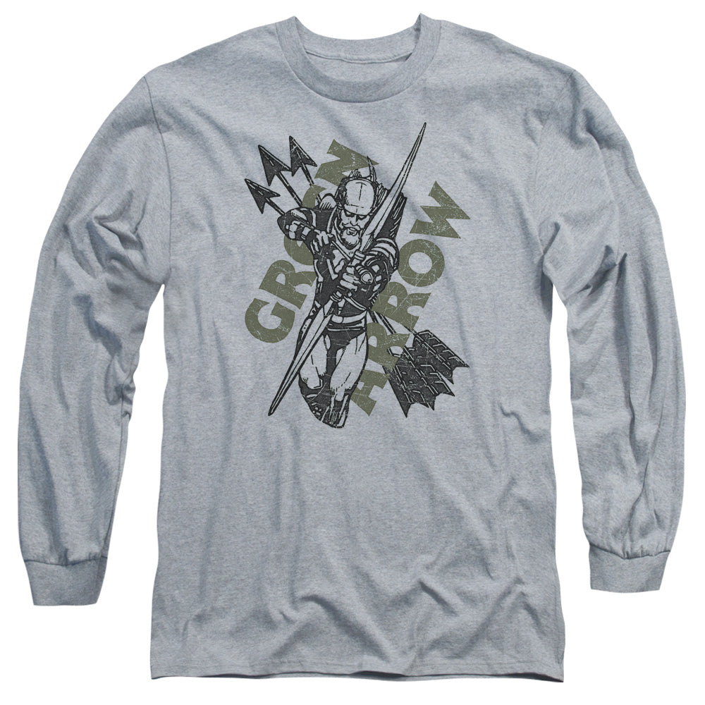 AN OFFCIALLY LICENSED JLA ARCHERS ARROWS MEN'S LONG SLEEVE T-SHIRT ATHLETIC HEATHER