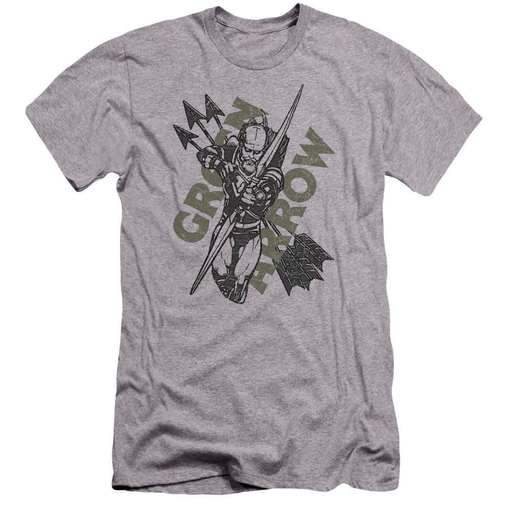 AN OFFCIALLY LICENSED JLA ARCHERS ARROWS MEN'S PREMIUM SLIM FIT T-SHIRT ATHLETIC HEATHER