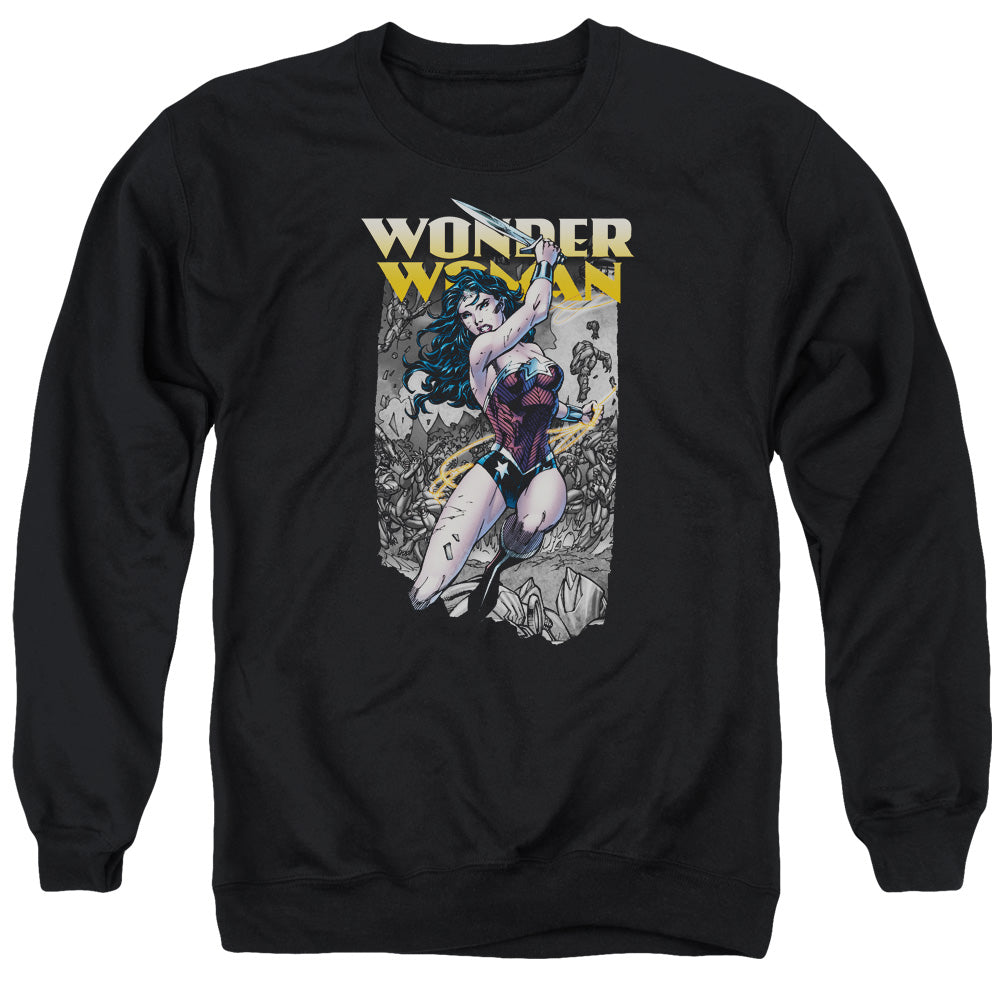 AN OFFCIALLY LICENSED JLA WONDER SLICE ADULT UNISEX CREWNECK SWEATSHIRT BLACK
