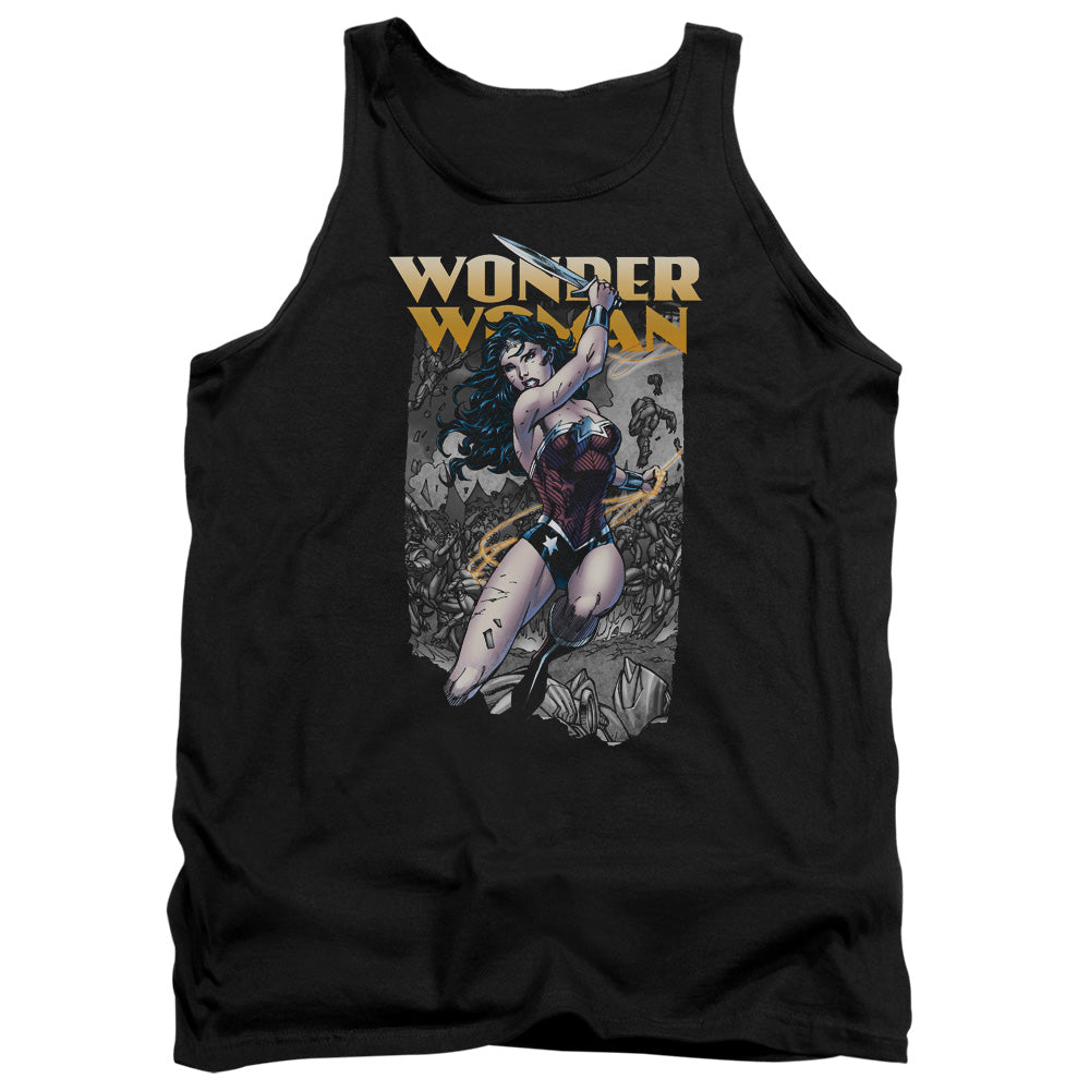 AN OFFCIALLY LICENSED JLA WONDER SLICE ADULT UNISEX TANK TOP BLACK