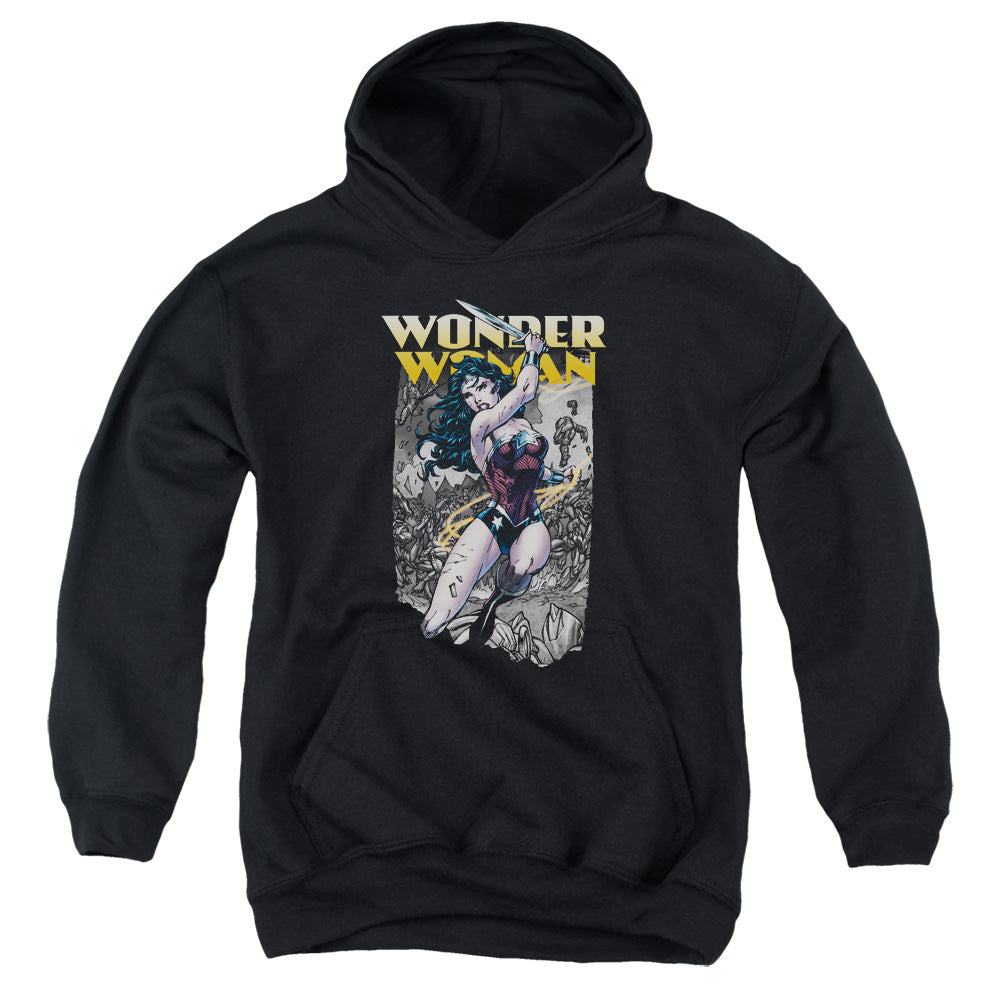 AN OFFCIALLY LICENSED JLA WONDER SLICE YOUTH HOODIE BLACK