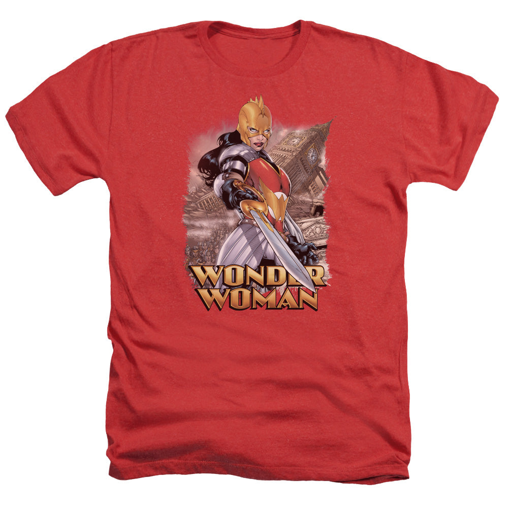 AN OFFCIALLY LICENSED JLA WONDER WOMAN MEN'S HEATHER T-SHIRT RED