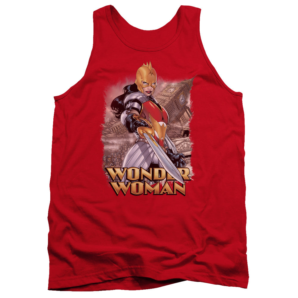 AN OFFCIALLY LICENSED JLA WONDER WOMAN ADULT UNISEX TANK TOP RED
