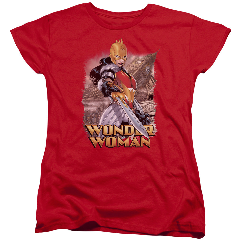 AN OFFCIALLY LICENSED JLA WONDER WOMAN WOMEN'S REGULAR FIT T-SHIRT RED