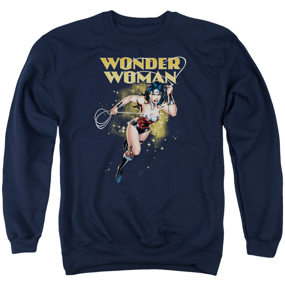 AN OFFCIALLY LICENSED JLA STAR LASSO ADULT UNISEX CREWNECK SWEATSHIRT NAVY