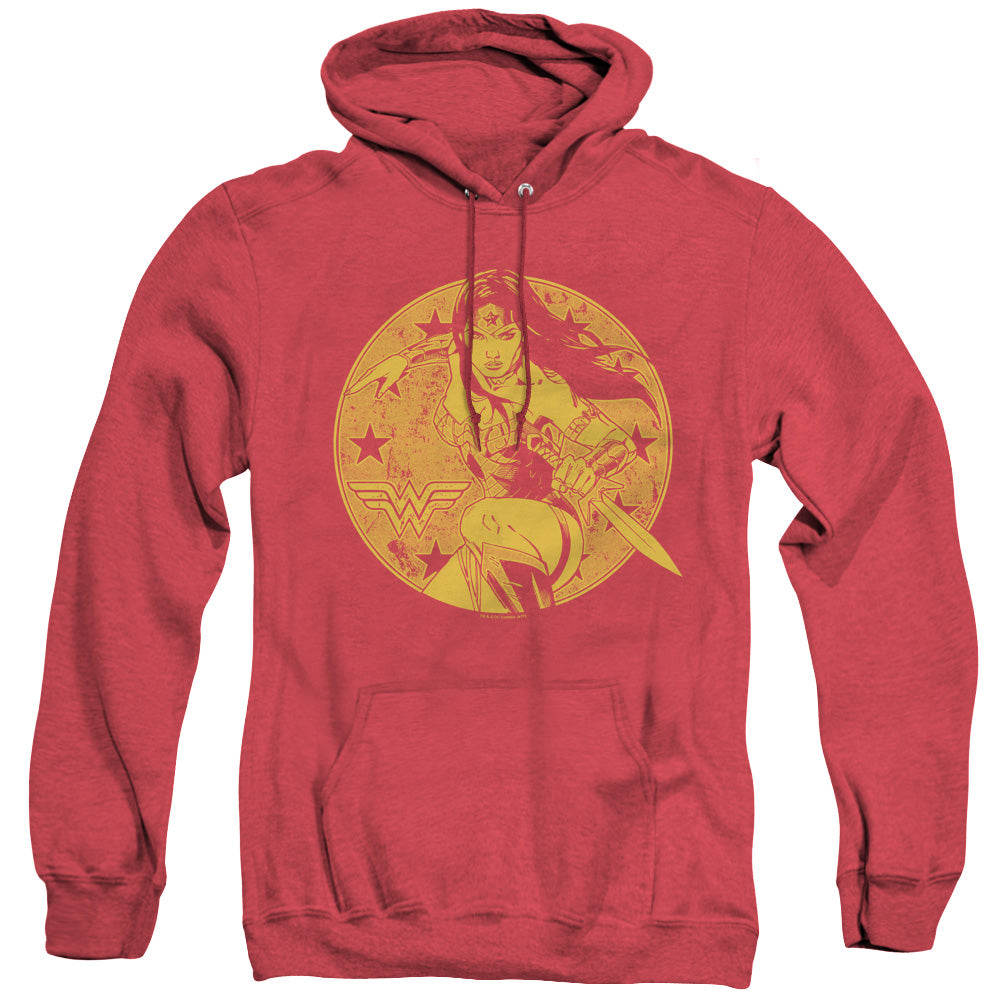 AN OFFCIALLY LICENSED JLA YOUNG WONDER ADULT UNISEX HEATHER PULLOVER HOODIE RED