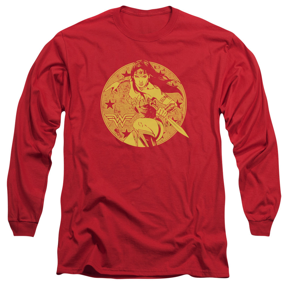 AN OFFCIALLY LICENSED JLA YOUNG WONDER MEN'S LONG SLEEVE T-SHIRT RED