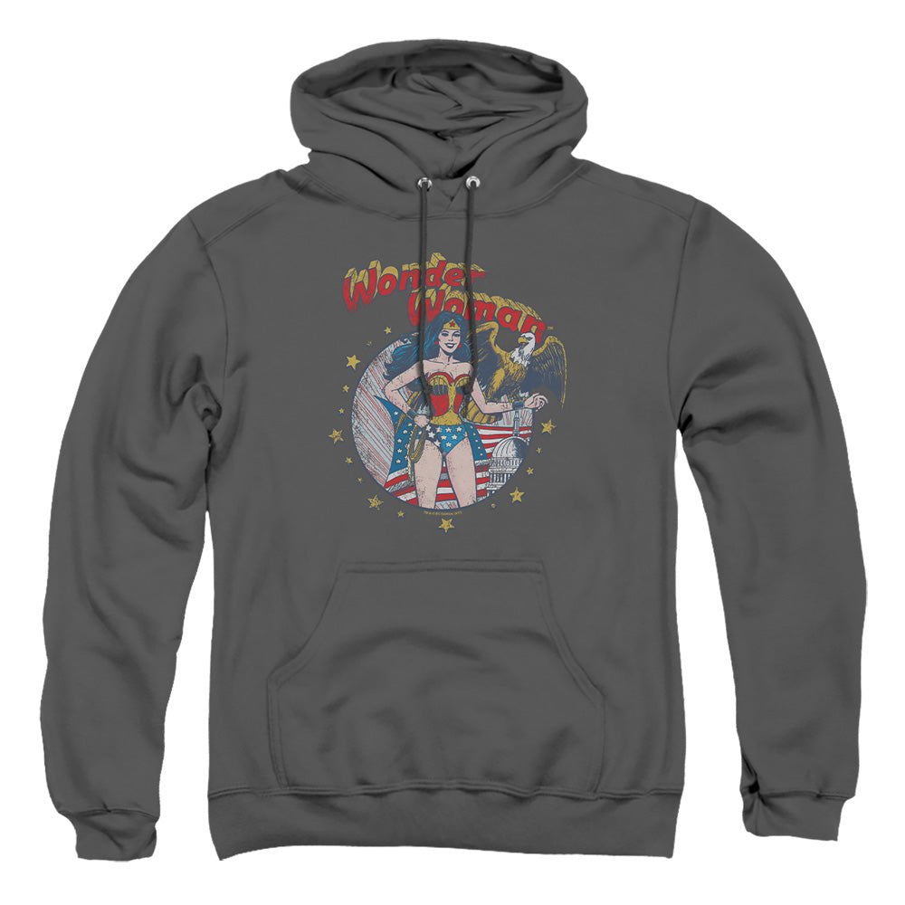 AN OFFCIALLY LICENSED JLA AT YOUR SERVICE ADULT UNISEX PULLOVER HOODIE CHARCOAL