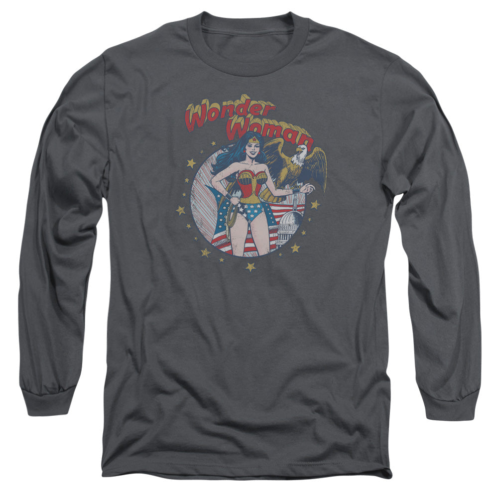 AN OFFCIALLY LICENSED JLA AT YOUR SERVICE MEN'S LONG SLEEVE T-SHIRT CHARCOAL