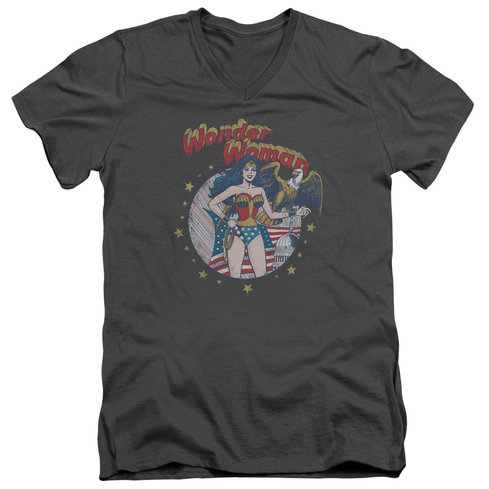 AN OFFCIALLY LICENSED JLA AT YOUR SERVICE MEN'S V-NECK T-SHIRT CHARCOAL