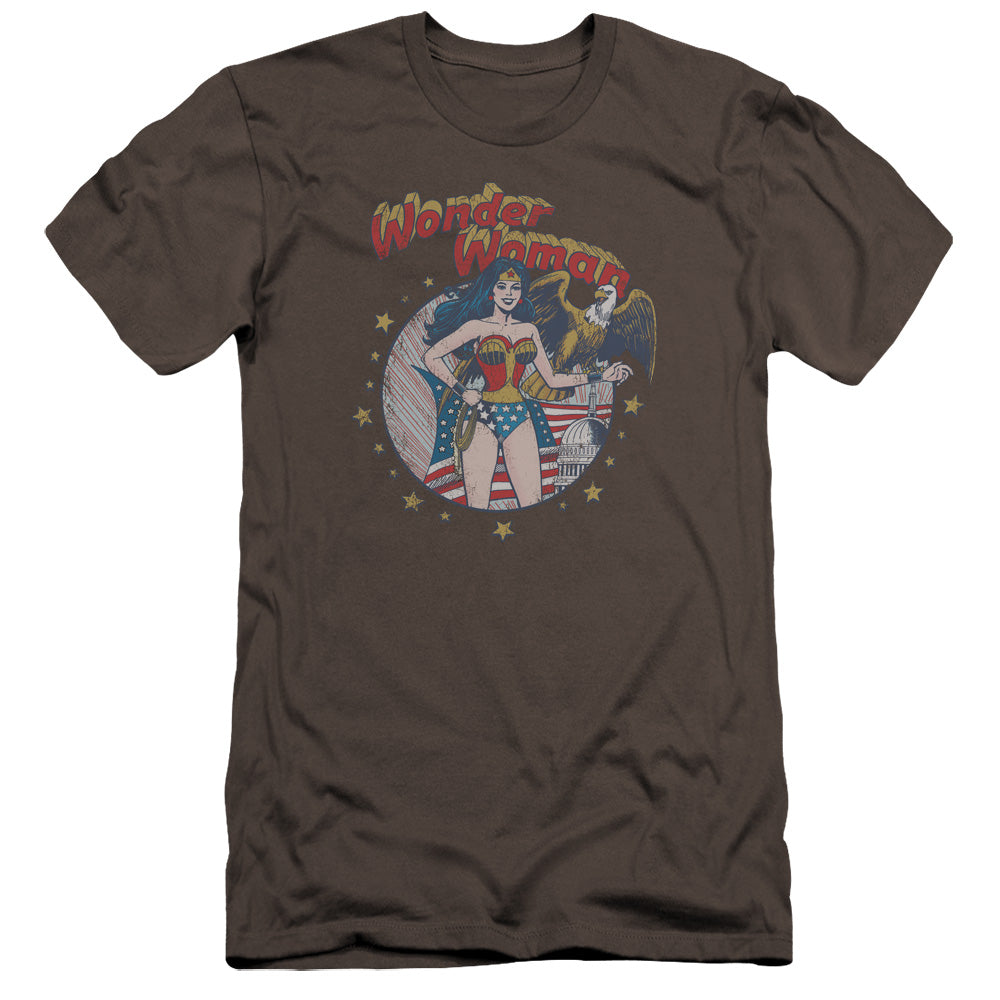 AN OFFCIALLY LICENSED JLA AT YOUR SERVICE MEN'S PREMIUM SLIM FIT T-SHIRT CHARCOAL