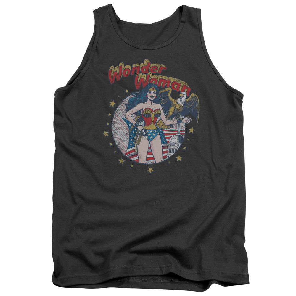 AN OFFCIALLY LICENSED JLA AT YOUR SERVICE ADULT UNISEX TANK TOP CHARCOAL