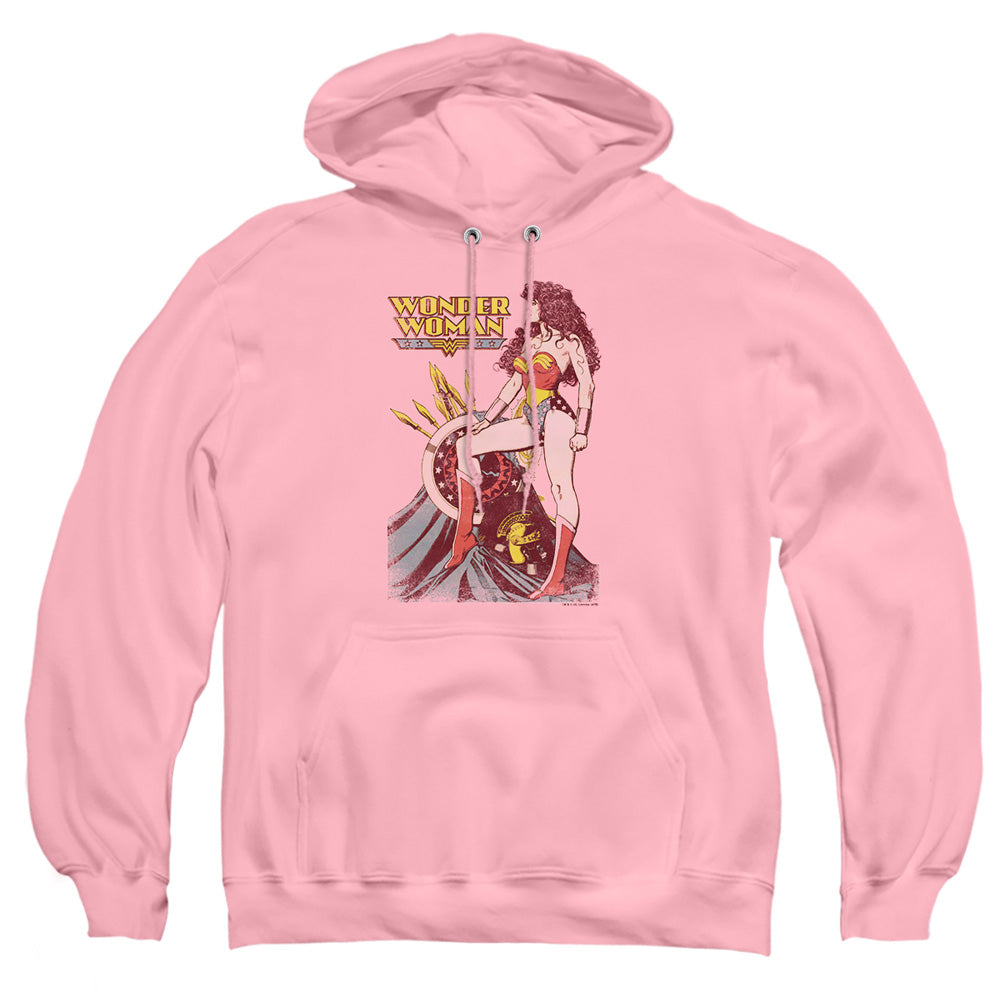 AN OFFCIALLY LICENSED JLA ARMAMENT ADULT UNISEX PULLOVER HOODIE PINK