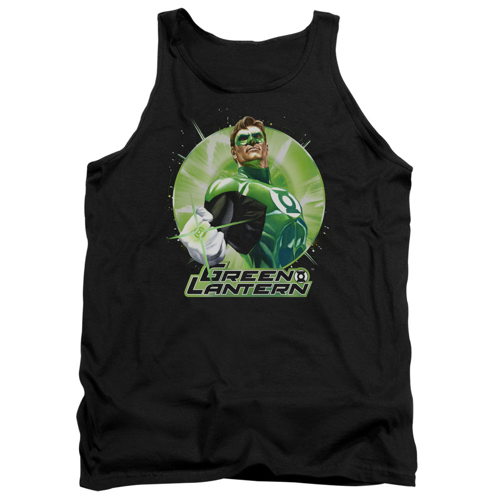 AN OFFCIALLY LICENSED JLA GREEN STATIC ADULT UNISEX TANK TOP BLACK