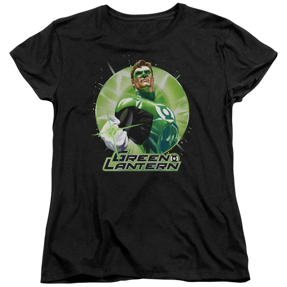 AN OFFCIALLY LICENSED JLA GREEN STATIC WOMEN'S REGULAR FIT T-SHIRT BLACK