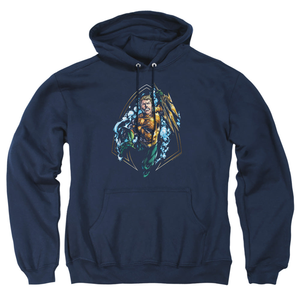 AN OFFCIALLY LICENSED JLA THRASHING ADULT UNISEX PULLOVER HOODIE NAVY
