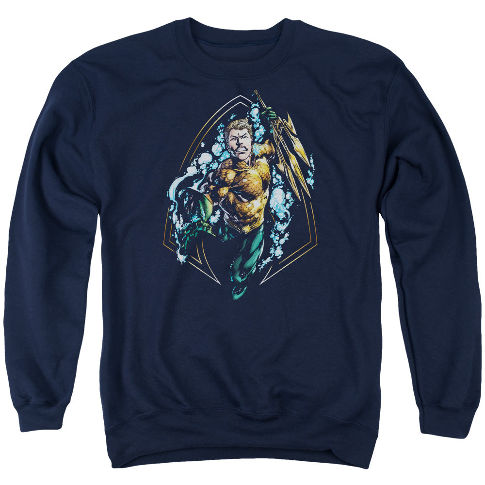 AN OFFCIALLY LICENSED JLA THRASHING ADULT UNISEX CREWNECK SWEATSHIRT NAVY