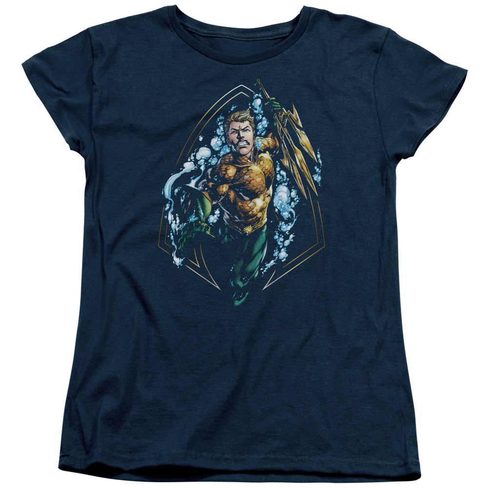 AN OFFCIALLY LICENSED JLA THRASHING WOMEN'S REGULAR FIT T-SHIRT NAVY