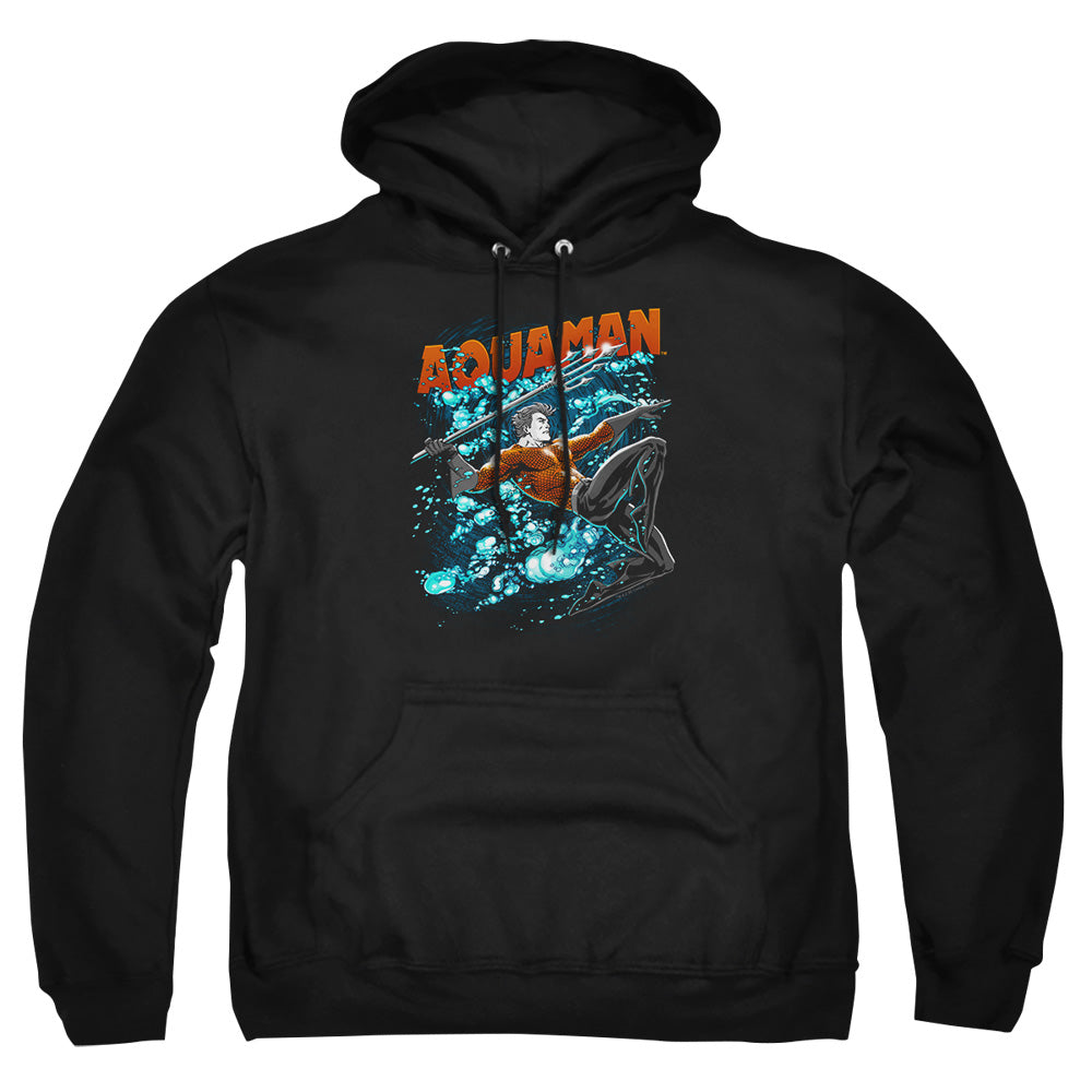 AN OFFCIALLY LICENSED JLA AQUA BUBBLES ADULT UNISEX PULLOVER HOODIE BLACK