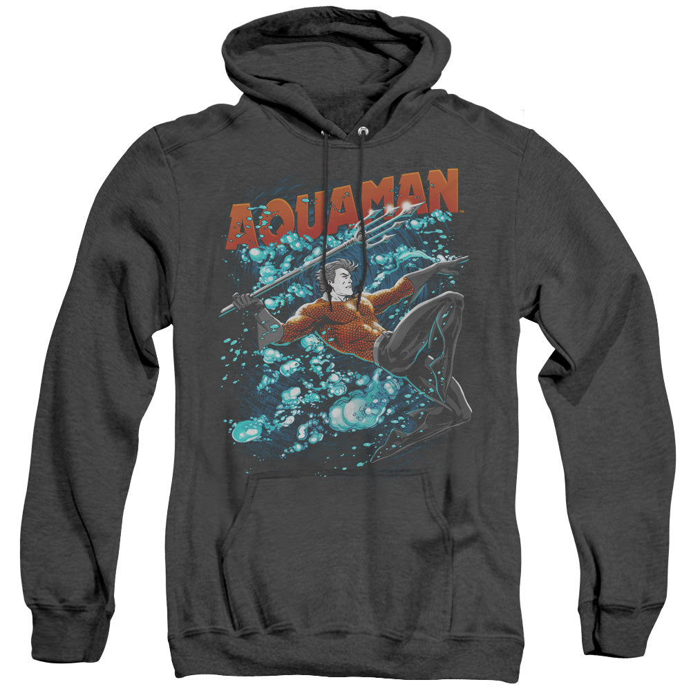 AN OFFCIALLY LICENSED JLA AQUA BUBBLES ADULT UNISEX HEATHER PULLOVER HOODIE BLACK