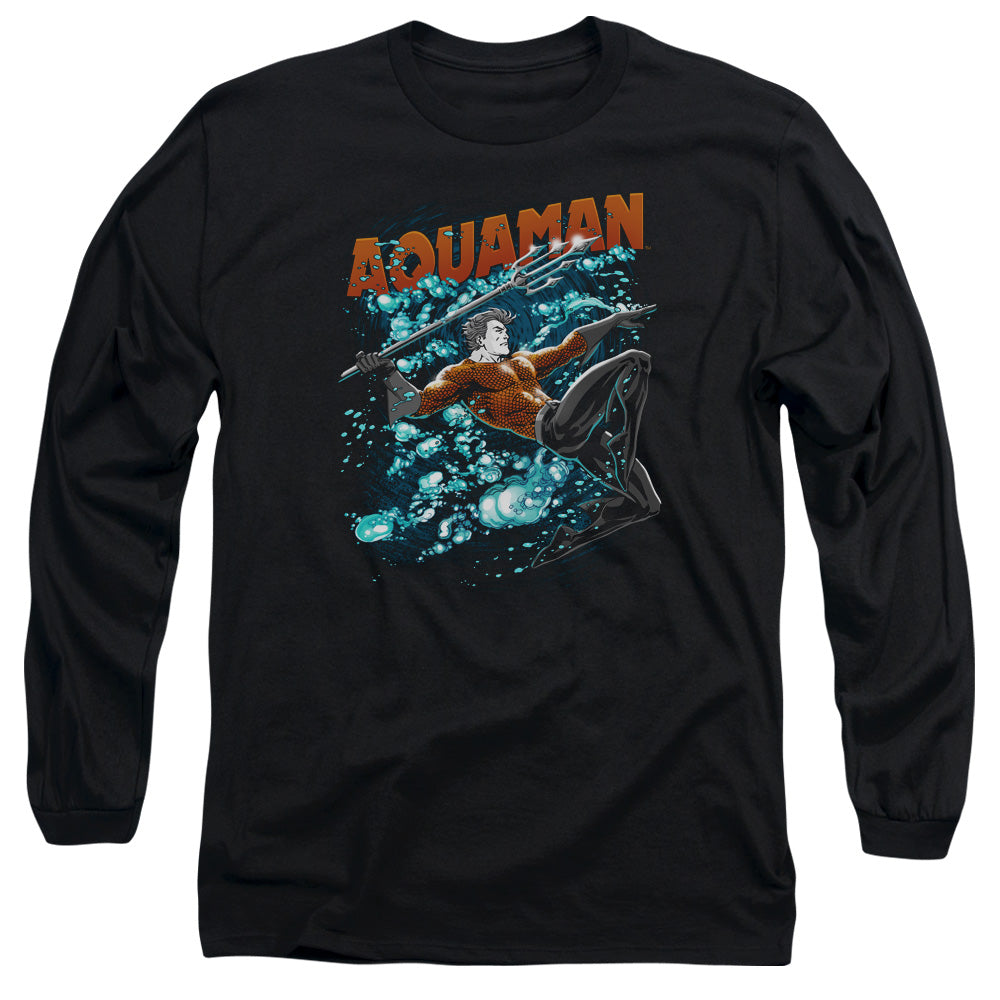 AN OFFCIALLY LICENSED JLA AQUA BUBBLES MEN'S LONG SLEEVE T-SHIRT BLACK