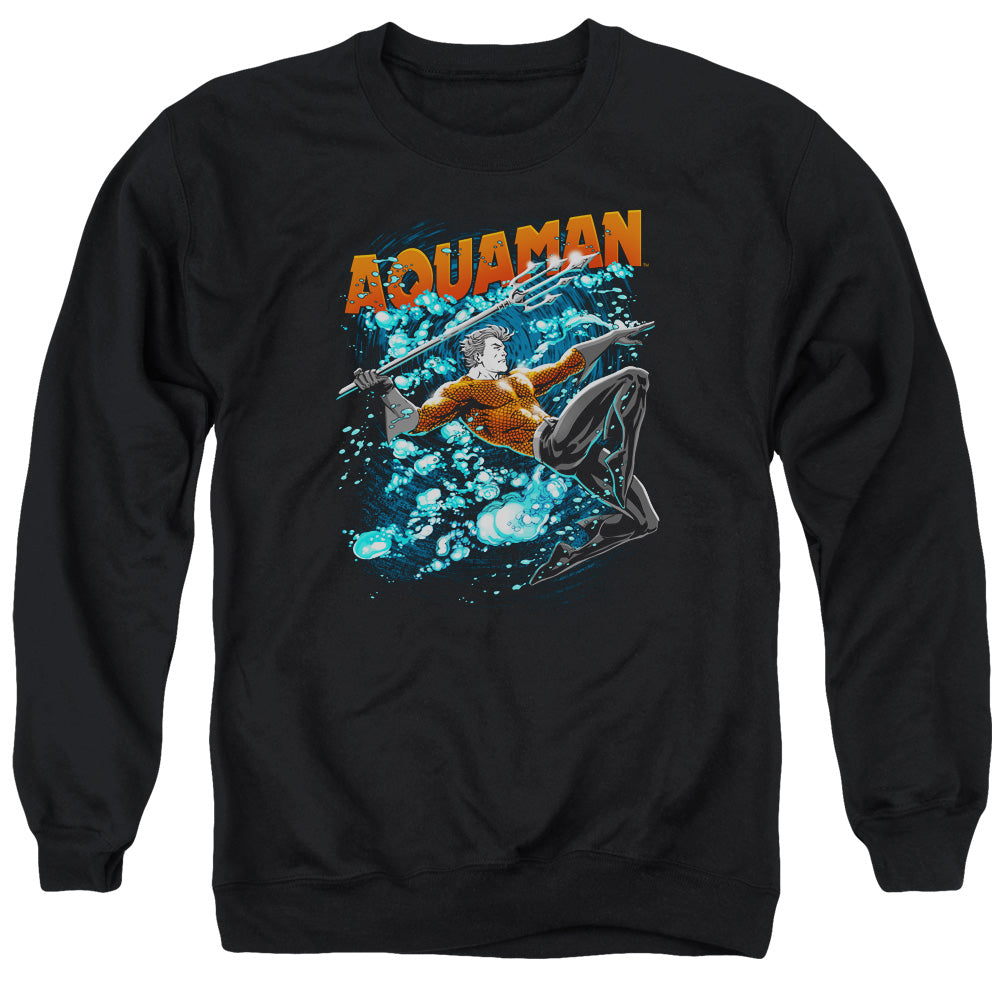 AN OFFCIALLY LICENSED JLA AQUA BUBBLES ADULT UNISEX CREWNECK SWEATSHIRT BLACK