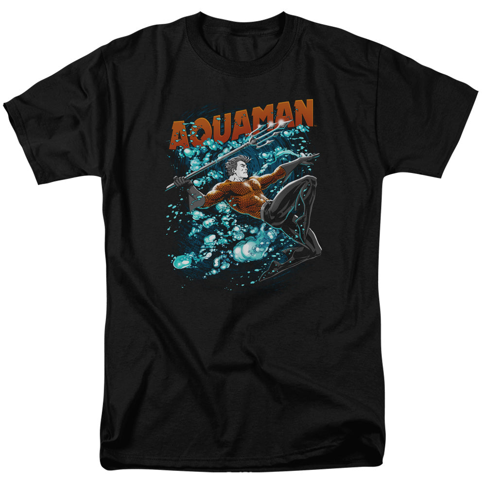AN OFFCIALLY LICENSED JLA AQUA BUBBLES MEN'S REGULAR FIT T-SHIRT BLACK