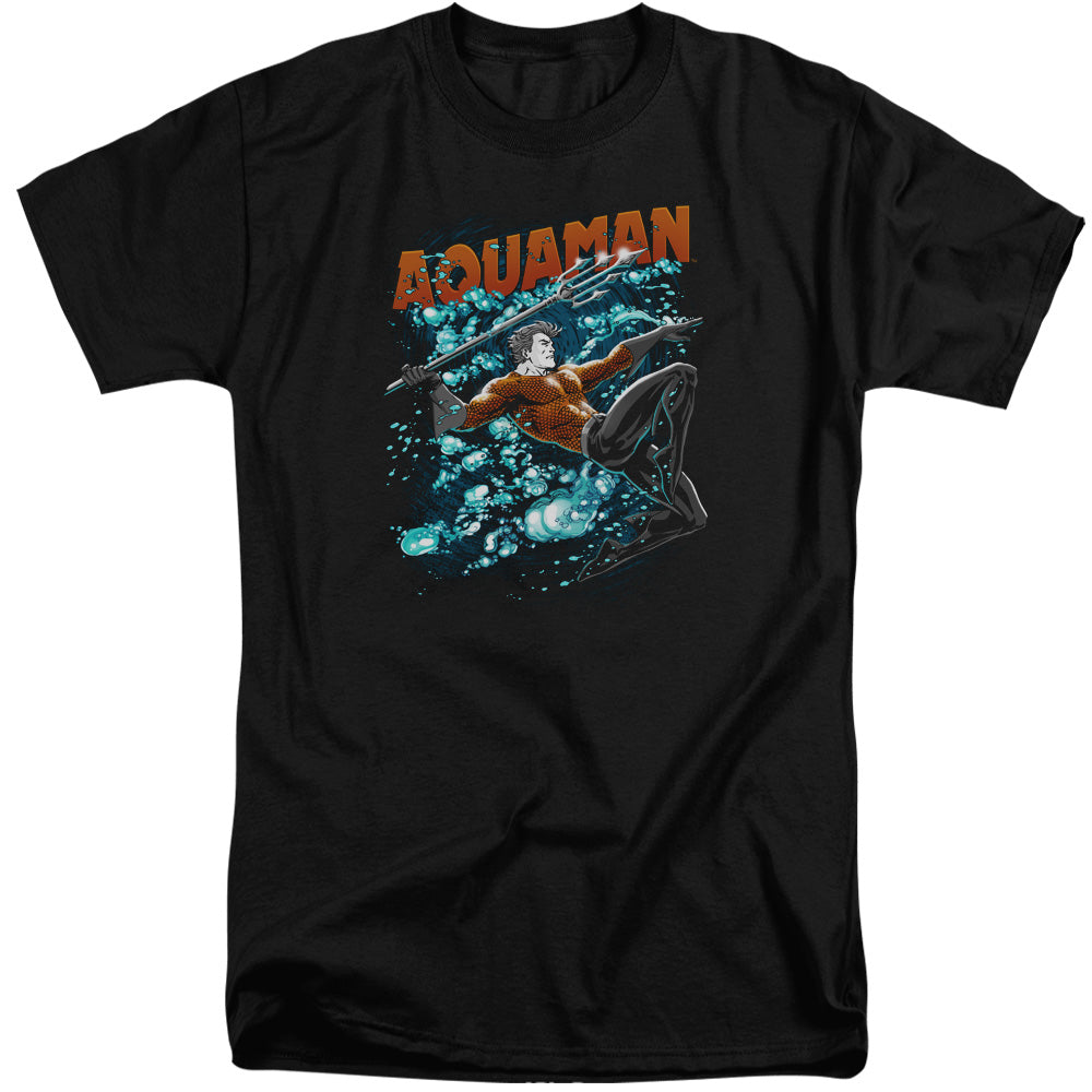 AN OFFCIALLY LICENSED JLA AQUA BUBBLES MEN'S TALL FIT T-SHIRT BLACK