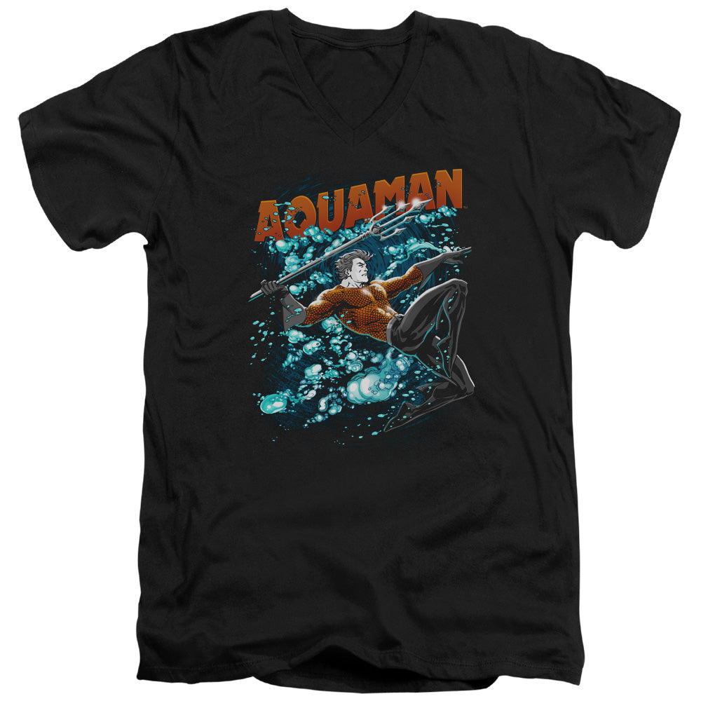 AN OFFCIALLY LICENSED JLA AQUA BUBBLES MEN'S V-NECK T-SHIRT BLACK