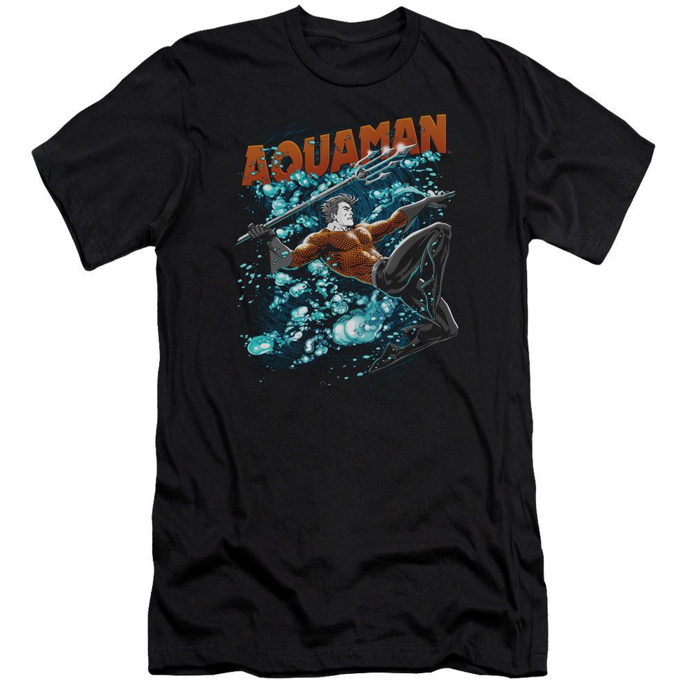 AN OFFCIALLY LICENSED JLA AQUA BUBBLES MEN'S PREMIUM SLIM FIT T-SHIRT BLACK