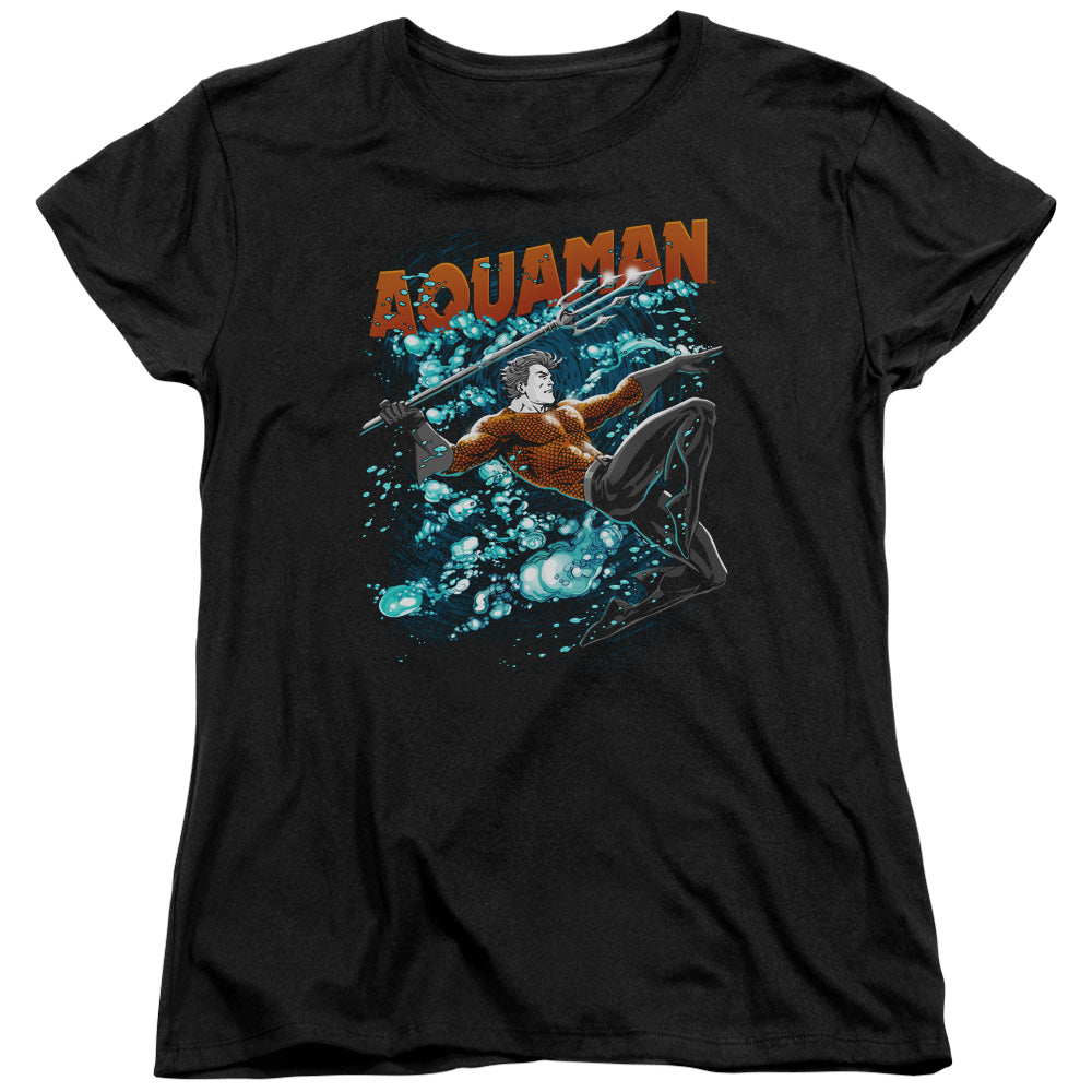 AN OFFCIALLY LICENSED JLA AQUA BUBBLES WOMEN'S REGULAR FIT T-SHIRT BLACK