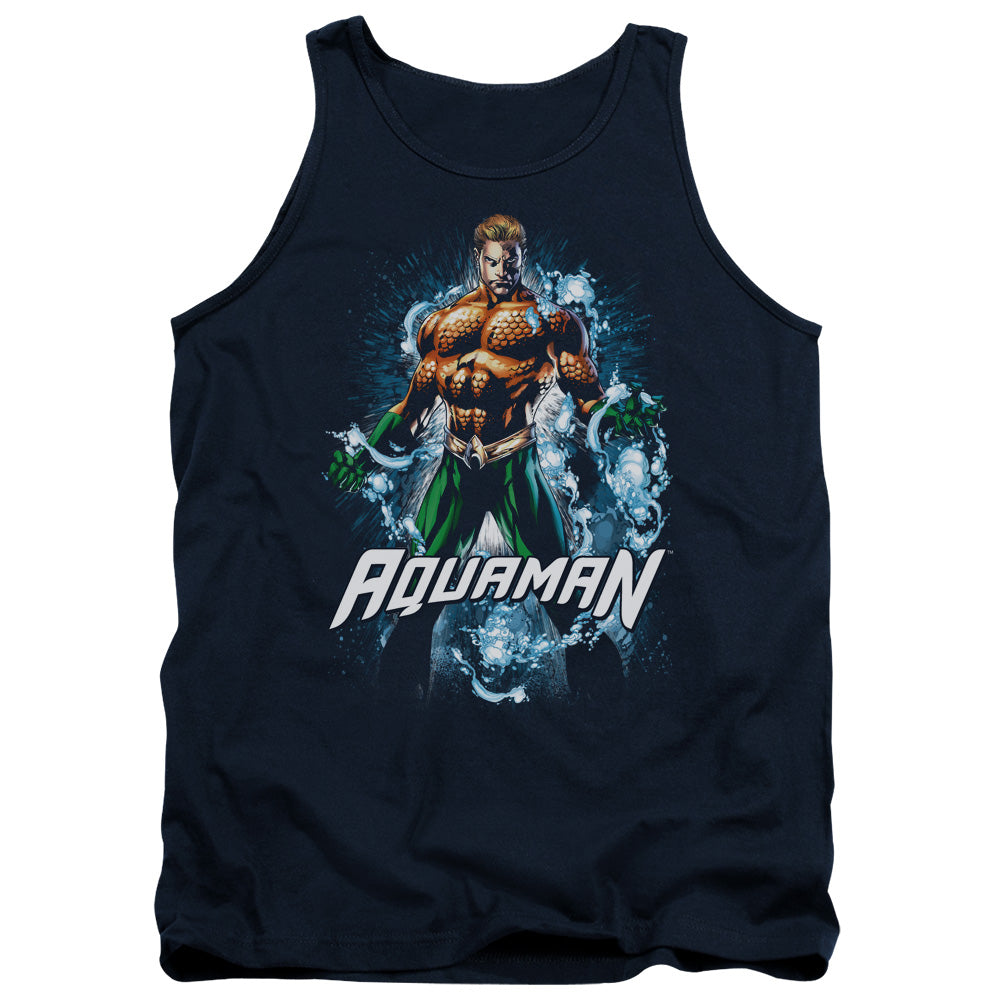 AN OFFCIALLY LICENSED JLA WATER POWERS ADULT UNISEX TANK TOP NAVY