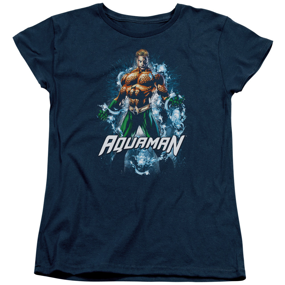 AN OFFCIALLY LICENSED JLA WATER POWERS WOMEN'S REGULAR FIT T-SHIRT NAVY