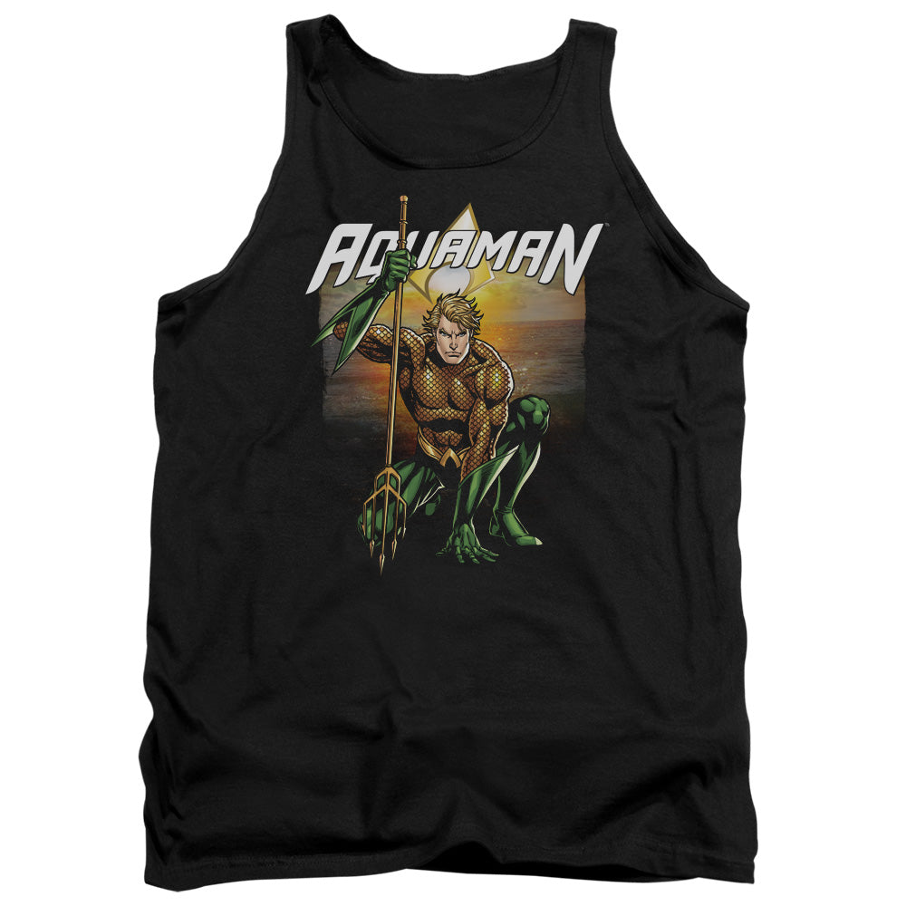 AN OFFCIALLY LICENSED JLA BEACH SUNSET ADULT UNISEX TANK TOP BLACK