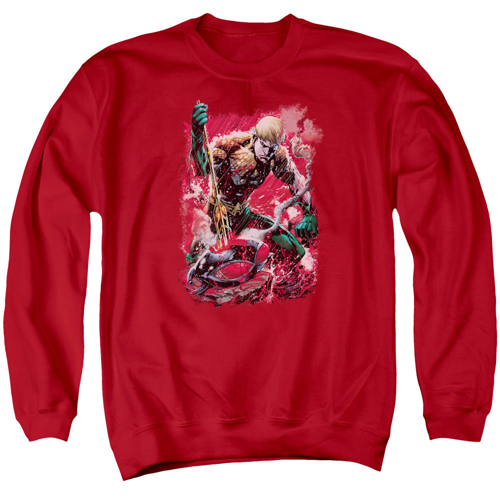 AN OFFCIALLY LICENSED JLA FINISHED ADULT UNISEX CREWNECK SWEATSHIRT RED