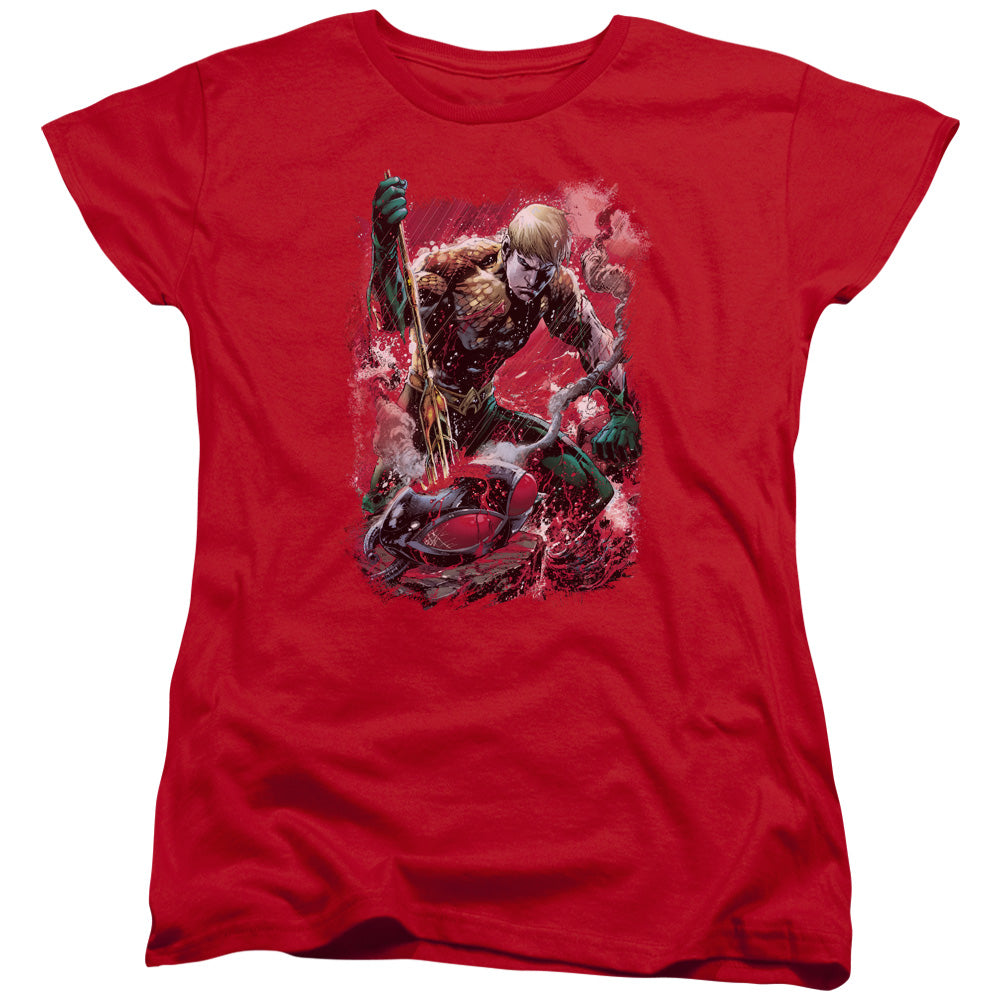 AN OFFCIALLY LICENSED JLA FINISHED WOMEN'S REGULAR FIT T-SHIRT RED