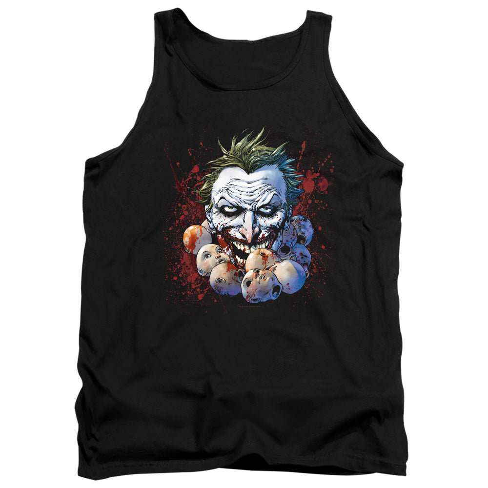AN OFFCIALLY LICENSED JLA DOLL HEADS ADULT UNISEX TANK TOP BLACK