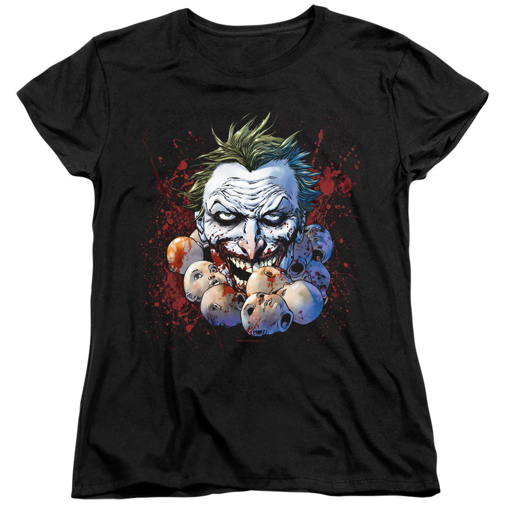 AN OFFCIALLY LICENSED JLA DOLL HEADS WOMEN'S REGULAR FIT T-SHIRT BLACK