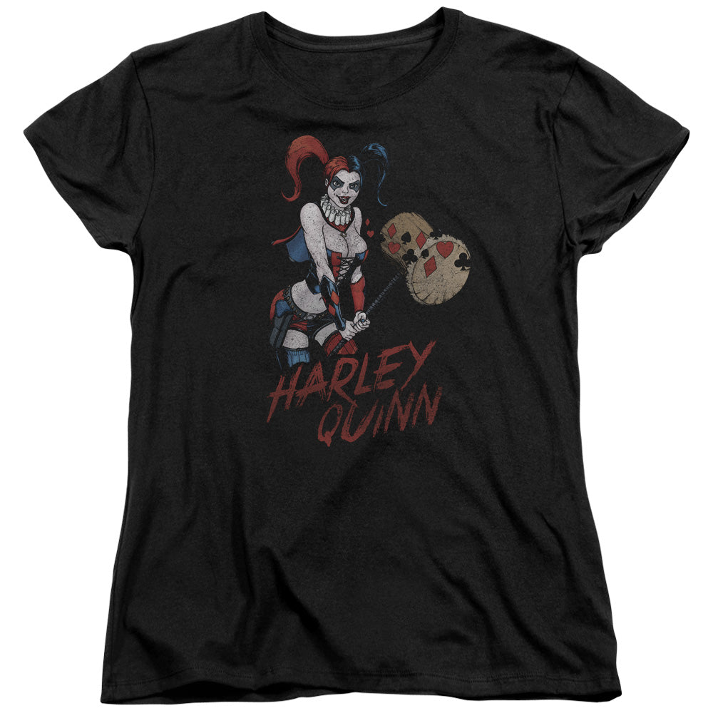 AN OFFCIALLY LICENSED JLA HARLEY HAMMER WOMEN'S REGULAR FIT T-SHIRT BLACK