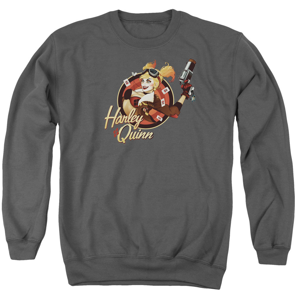 AN OFFCIALLY LICENSED JLA HARLEY BOMBER ADULT UNISEX CREWNECK SWEATSHIRT CHARCOAL