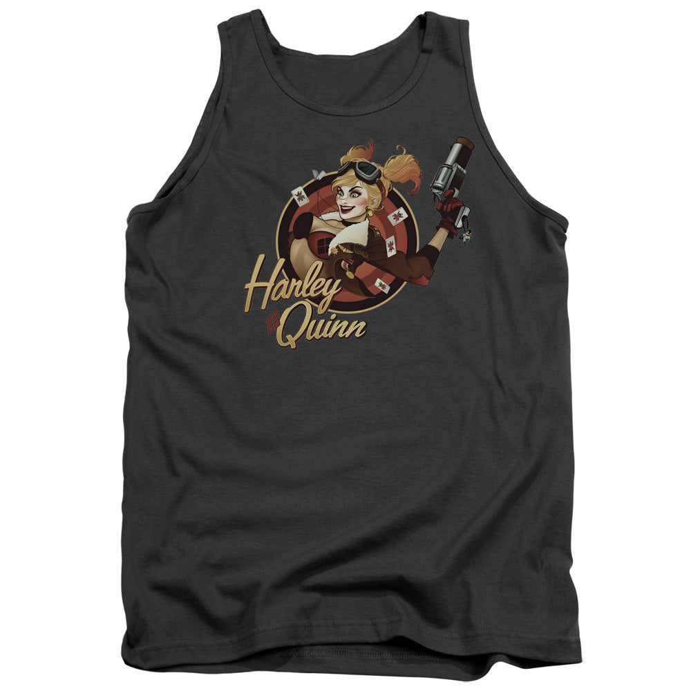 AN OFFCIALLY LICENSED JLA HARLEY BOMBER ADULT UNISEX TANK TOP CHARCOAL