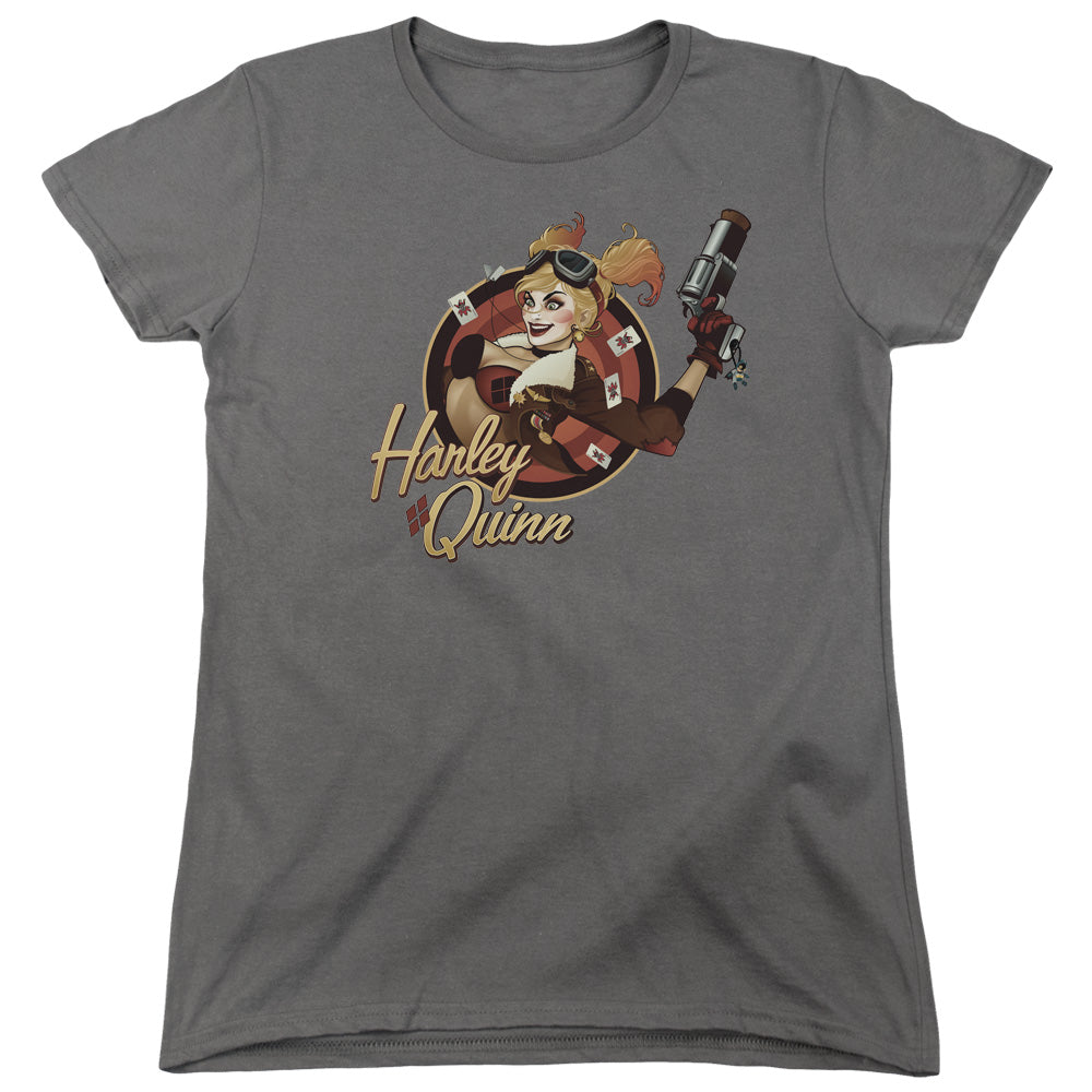 AN OFFCIALLY LICENSED JLA HARLEY BOMBER WOMEN'S REGULAR FIT T-SHIRT CHARCOAL