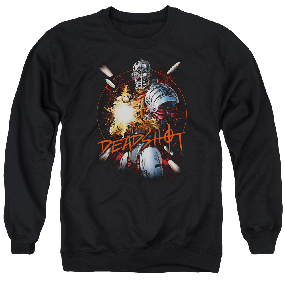 AN OFFCIALLY LICENSED JLA DEADSHOT ADULT UNISEX CREWNECK SWEATSHIRT BLACK