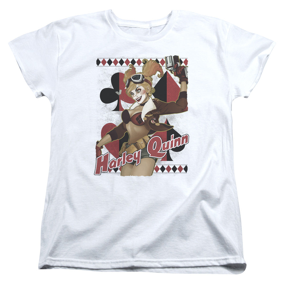 AN OFFCIALLY LICENSED JLA HARLEY BOMBSHETLL WOMEN'S REGULAR FIT T-SHIRT WHITE