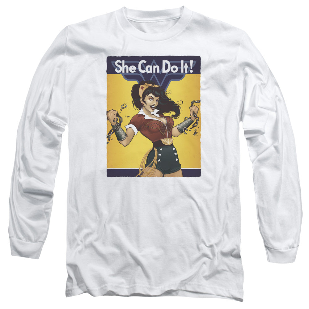 AN OFFCIALLY LICENSED JLA WONDER BOMBSHELL MEN'S LONG SLEEVE T-SHIRT WHITE