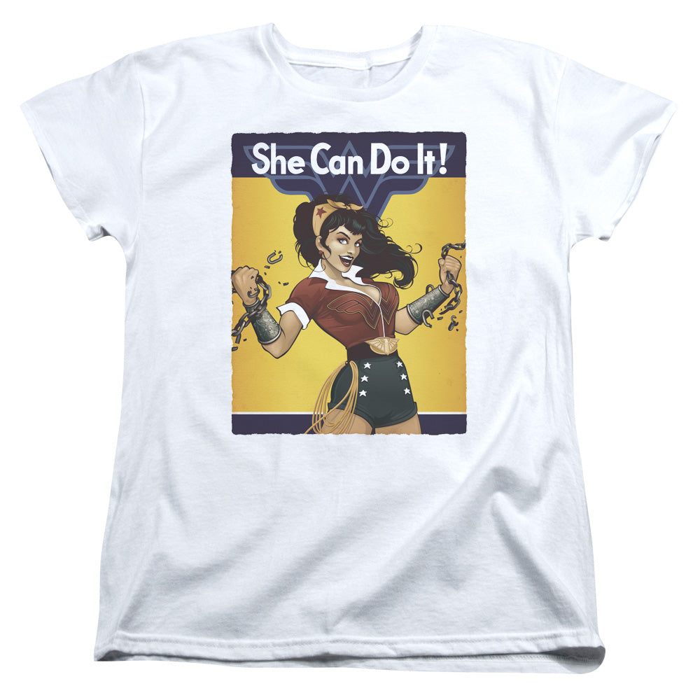 AN OFFCIALLY LICENSED JLA WONDER BOMBSHELL WOMEN'S REGULAR FIT T-SHIRT WHITE