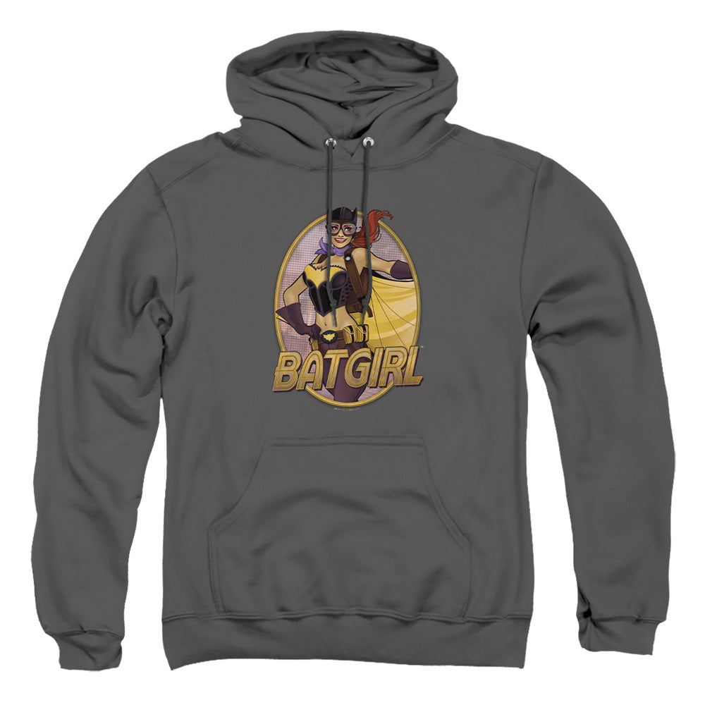 AN OFFCIALLY LICENSED JLA BATGIRL BOMBSHELL ADULT UNISEX PULLOVER HOODIE CHARCOAL