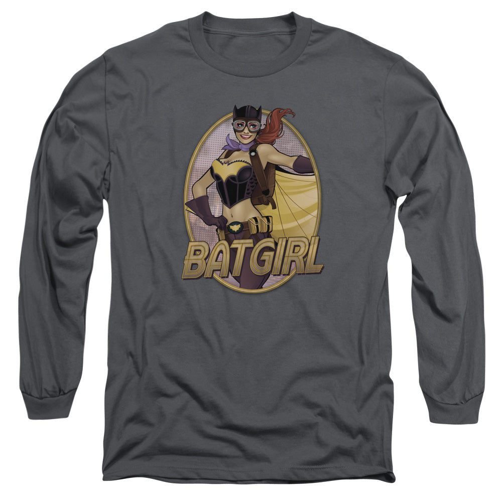 AN OFFCIALLY LICENSED JLA BATGIRL BOMBSHELL MEN'S LONG SLEEVE T-SHIRT CHARCOAL